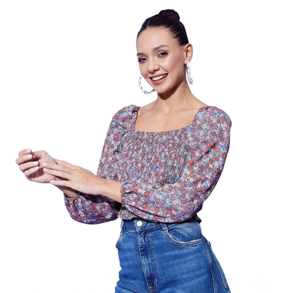 Generic Women's Polyester Floral Long Sleeves Top (Multicolor) Main image