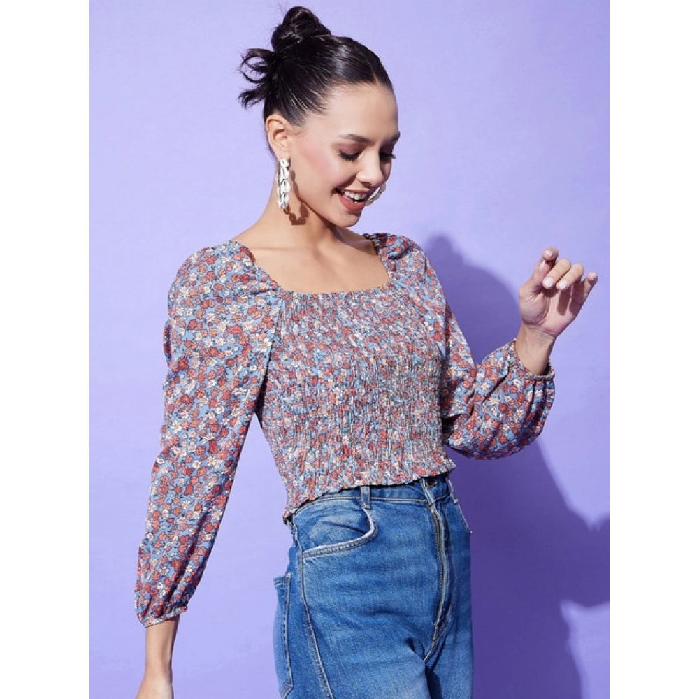Generic Women's Polyester Floral Long Sleeves Top (Multicolor) Secondary image