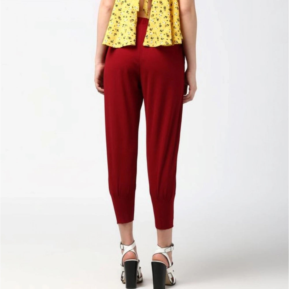 Generic Women's Polyester Solid Elasticated Trousers (Maroon) Secondary image