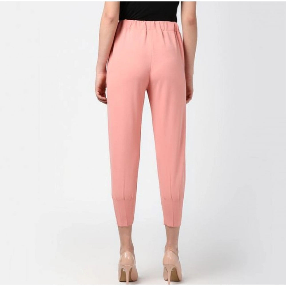 Generic Women's Polyester Solid Elasticated Trousers (Pink) Secondary image