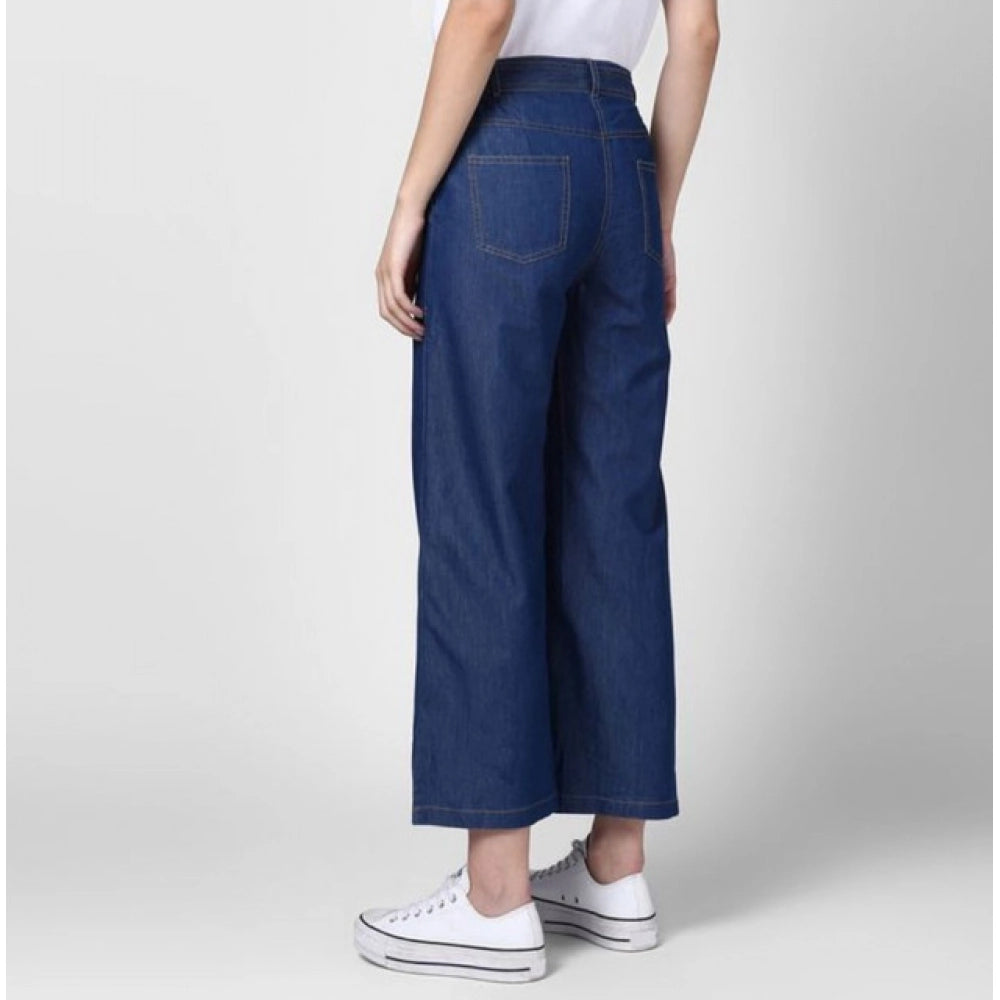 Generic Women's Denim Solid Elasticated Trousers (Blue) Secondary image