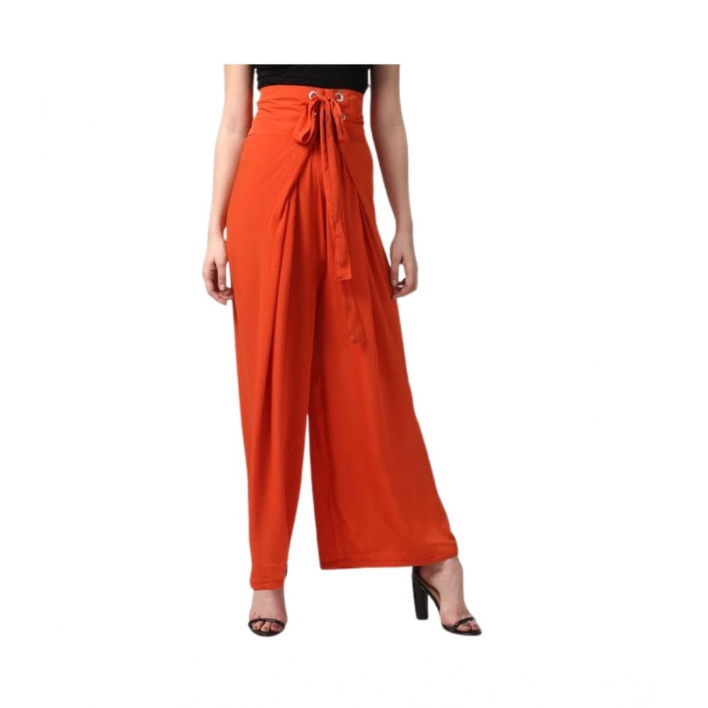 Generic Women's Polyester Solid Smocked Trousers (Orange) Main image