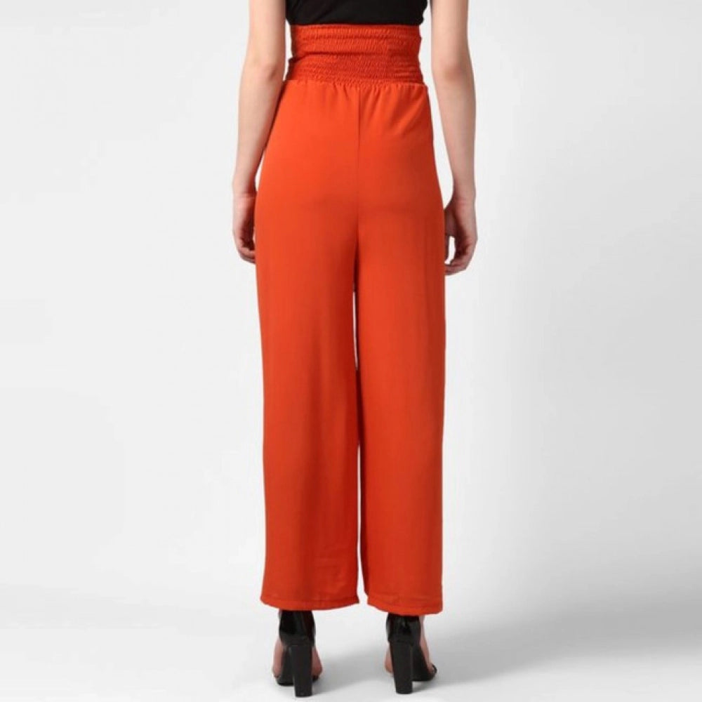 Generic Women's Polyester Solid Smocked Trousers (Orange) Secondary image