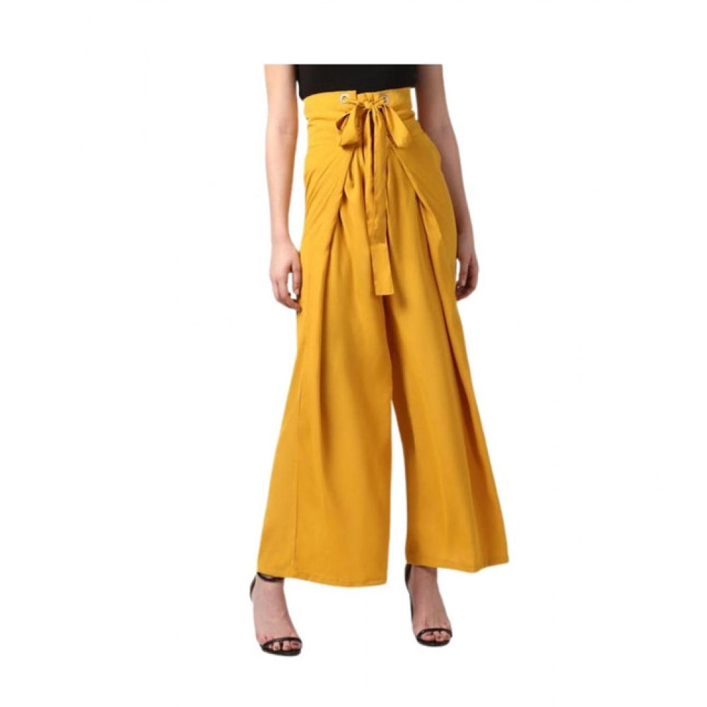 Generic Women's Polyester Solid Smocked Trousers (Yellow) Main image