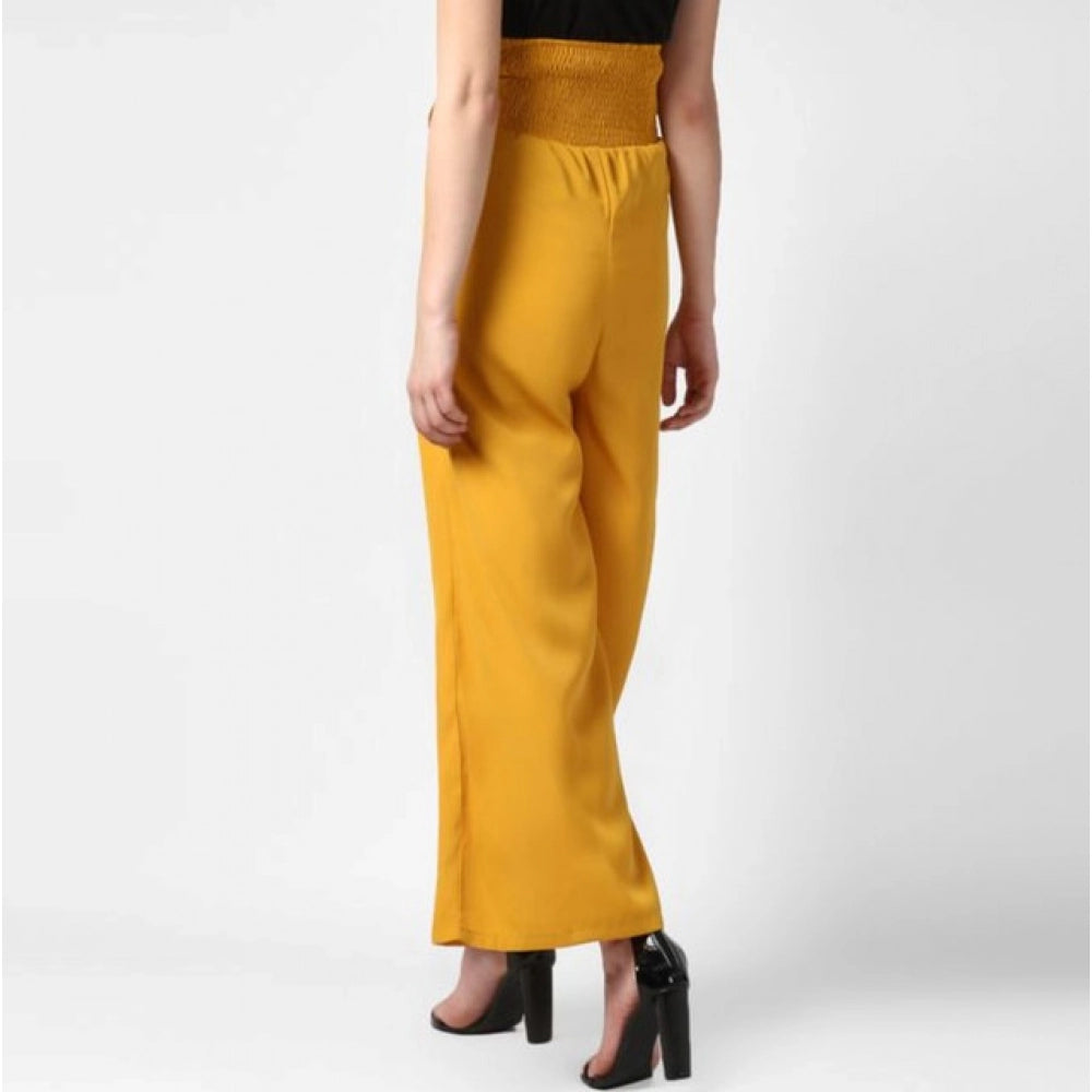Generic Women's Polyester Solid Smocked Trousers (Yellow) Secondary image