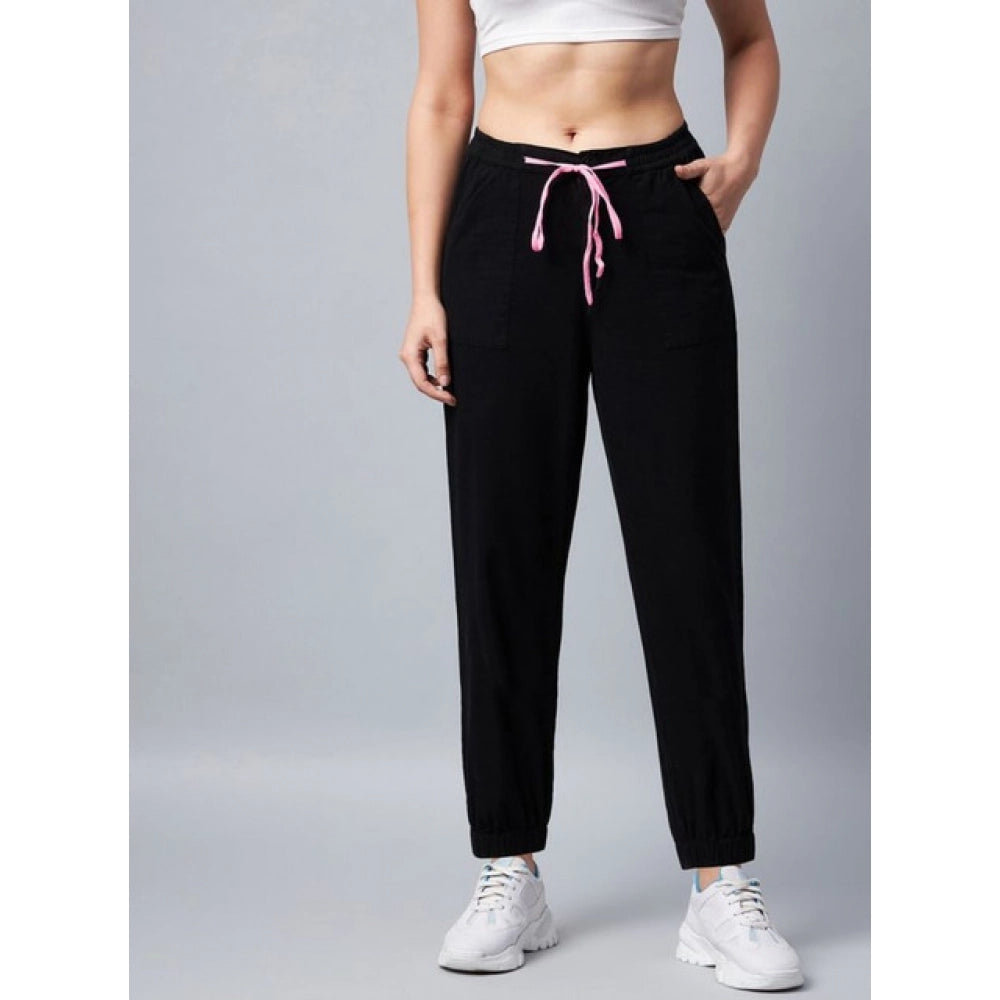 Generic Women's Cotton Twill Solid Elasticated Trousers (Black) Secondary image