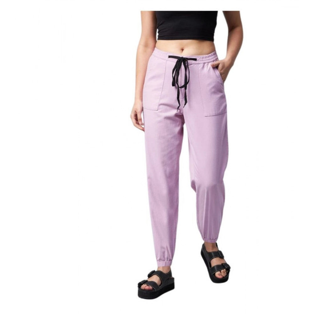 Generic Women's Coton Twill Solid Elasticated Trousers (Lavender) Main image