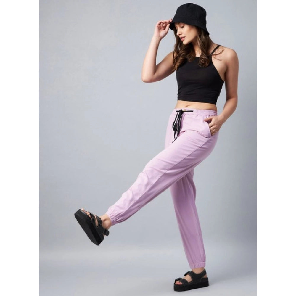 Generic Women's Coton Twill Solid Elasticated Trousers (Lavender) Secondary image