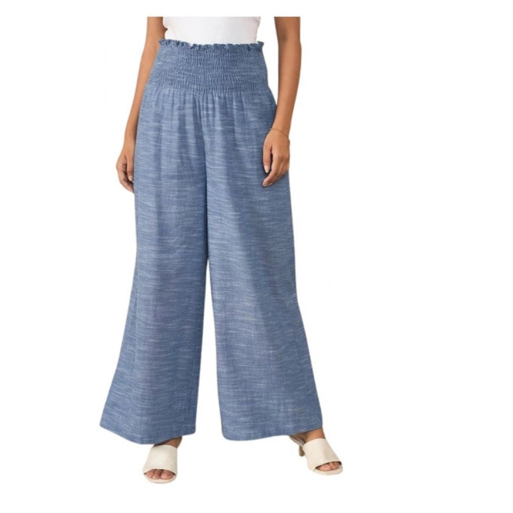 Generic Women's Cotton Self Design Smocked Trousers (Blue) Main image