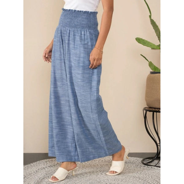 Generic Women's Cotton Self Design Smocked Trousers (Blue)