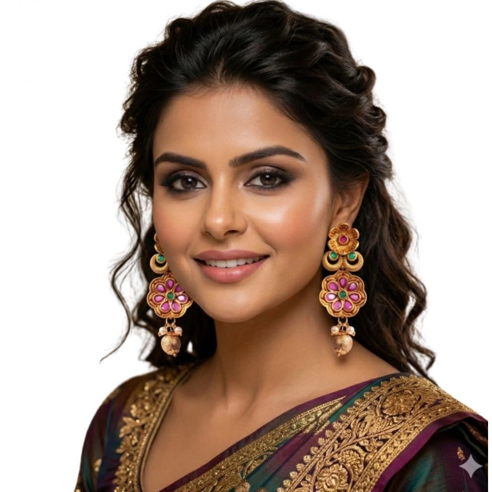 Generic Women's Zinc Alloy Gold Plated Jhumka Earrings (Multicolor) Secondary image