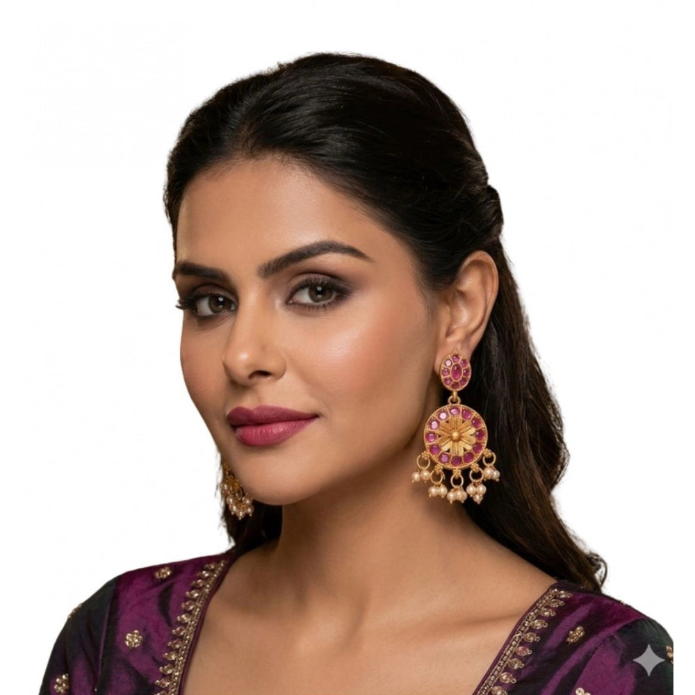 Generic Women's Zinc Alloy Gold Plated Chandbali Earrings (Multicolor) Secondary image