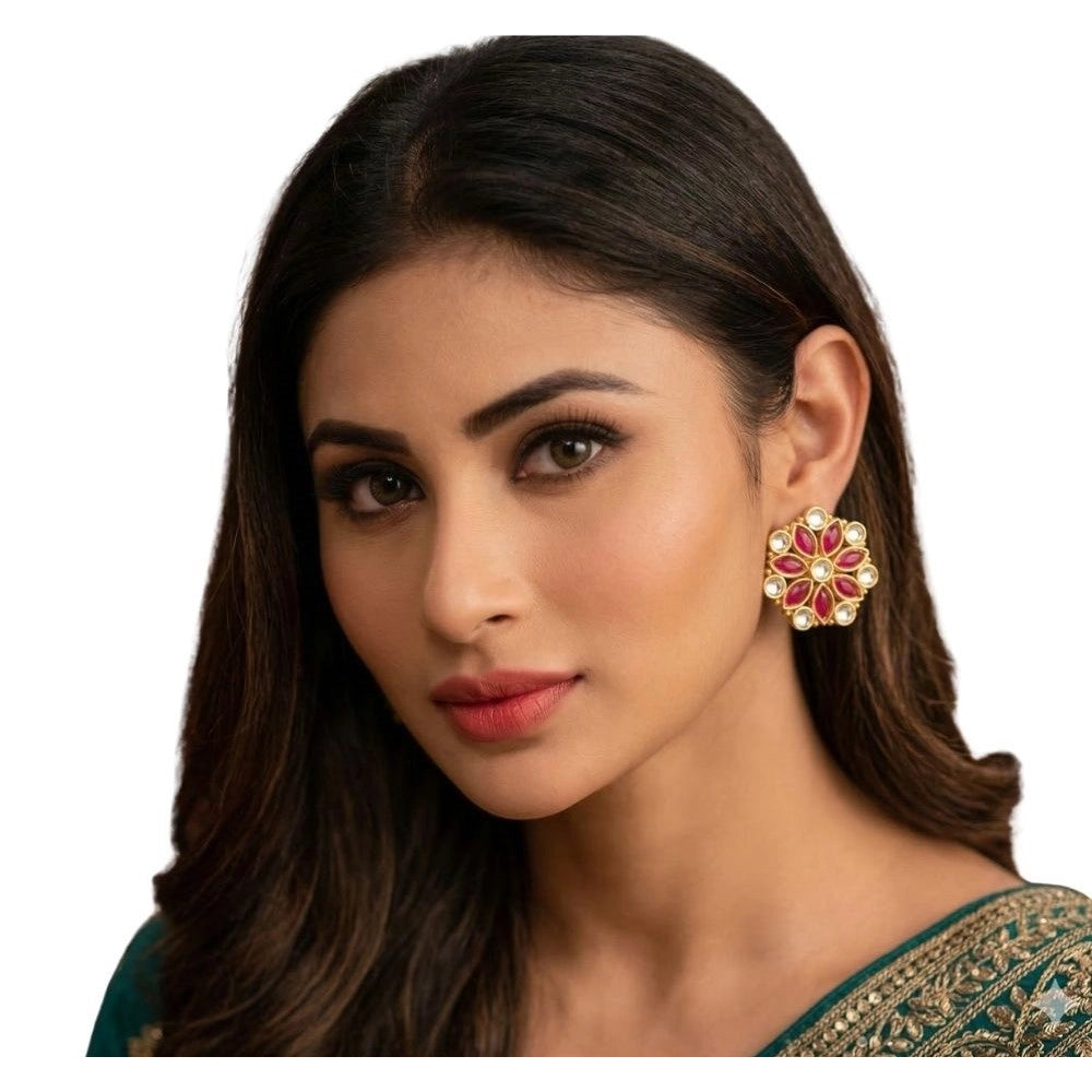 Generic Women's Zinc Alloy Gold Plated Stud Earrings (Multicolor) Secondary image