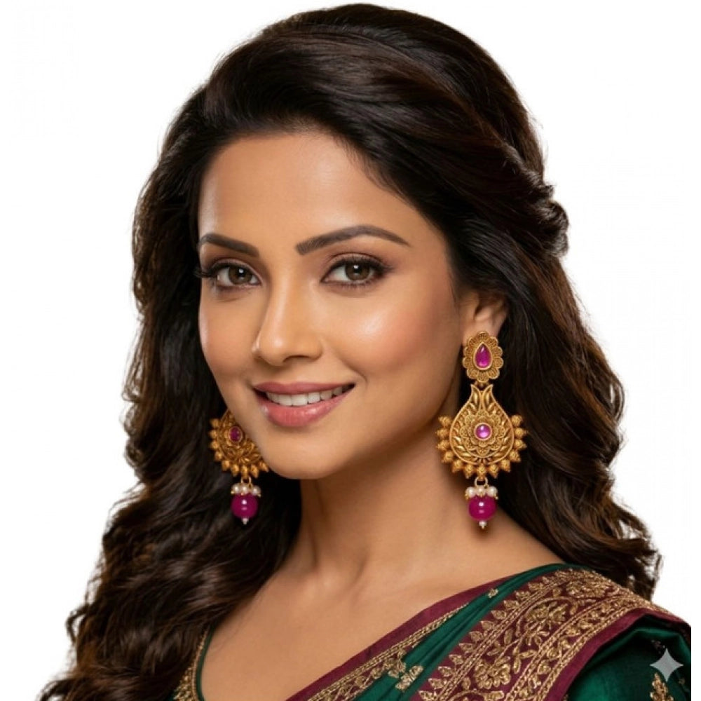 Generic Women's Zinc Alloy Gold Plated Chandbali Earrings (Multicolor) Secondary image