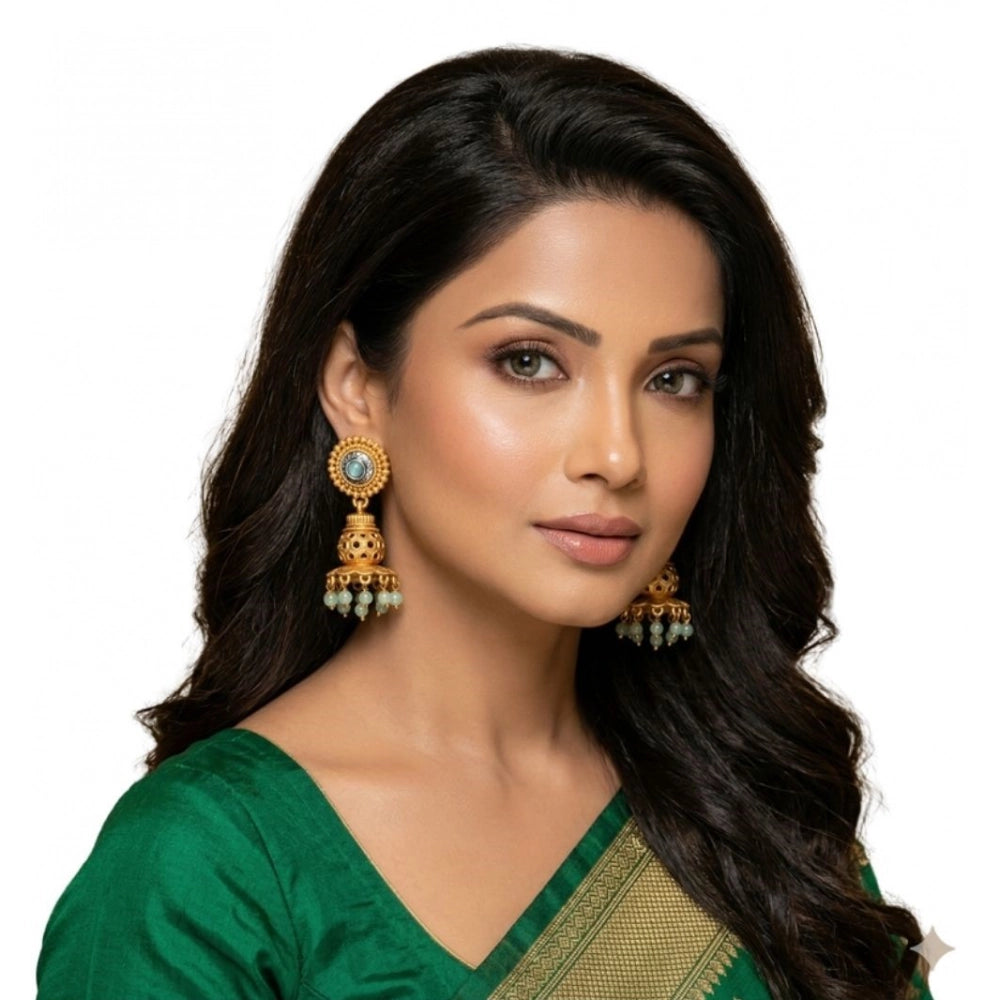 Generic Women's Pack Of 2 Zinc Alloy Gold Plated Jhumka Earrings (Multicolor) Secondary image
