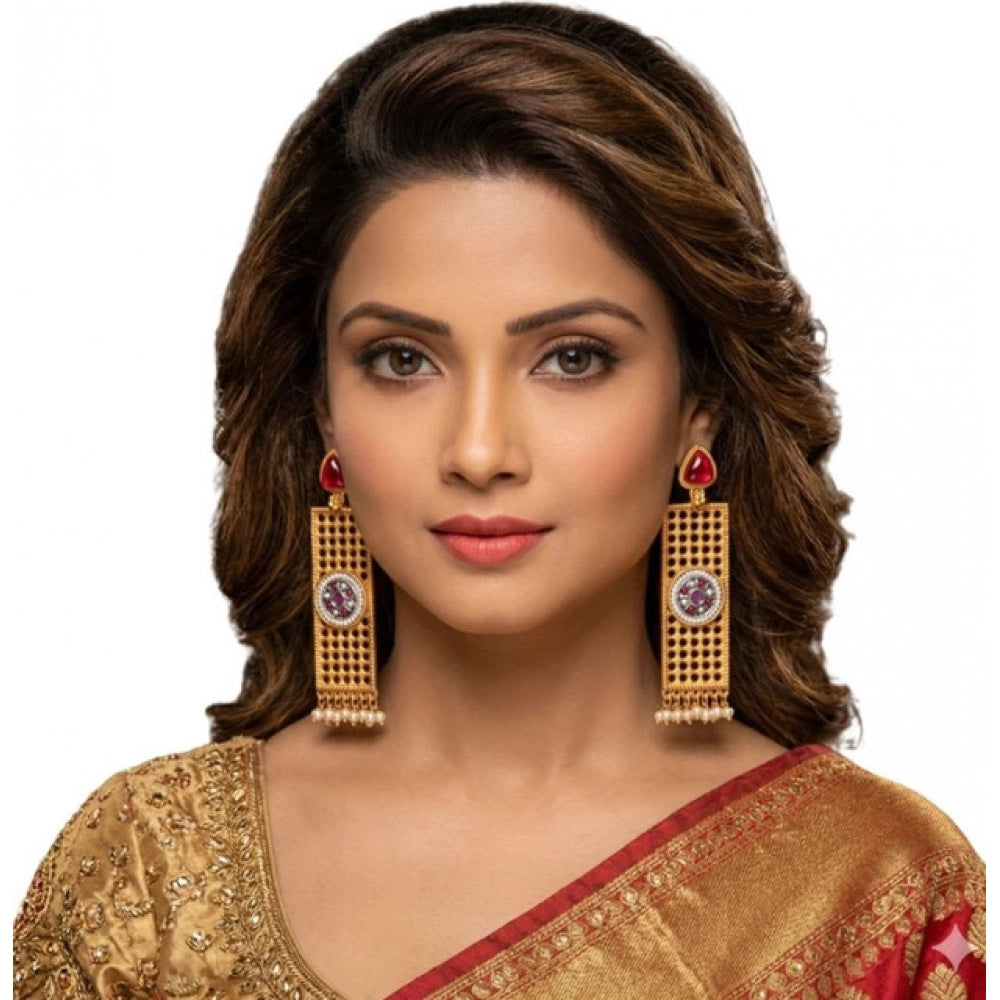 Generic Women's Zinc Alloy Gold Plated Dangler Earrings (Multicolor) Secondary image