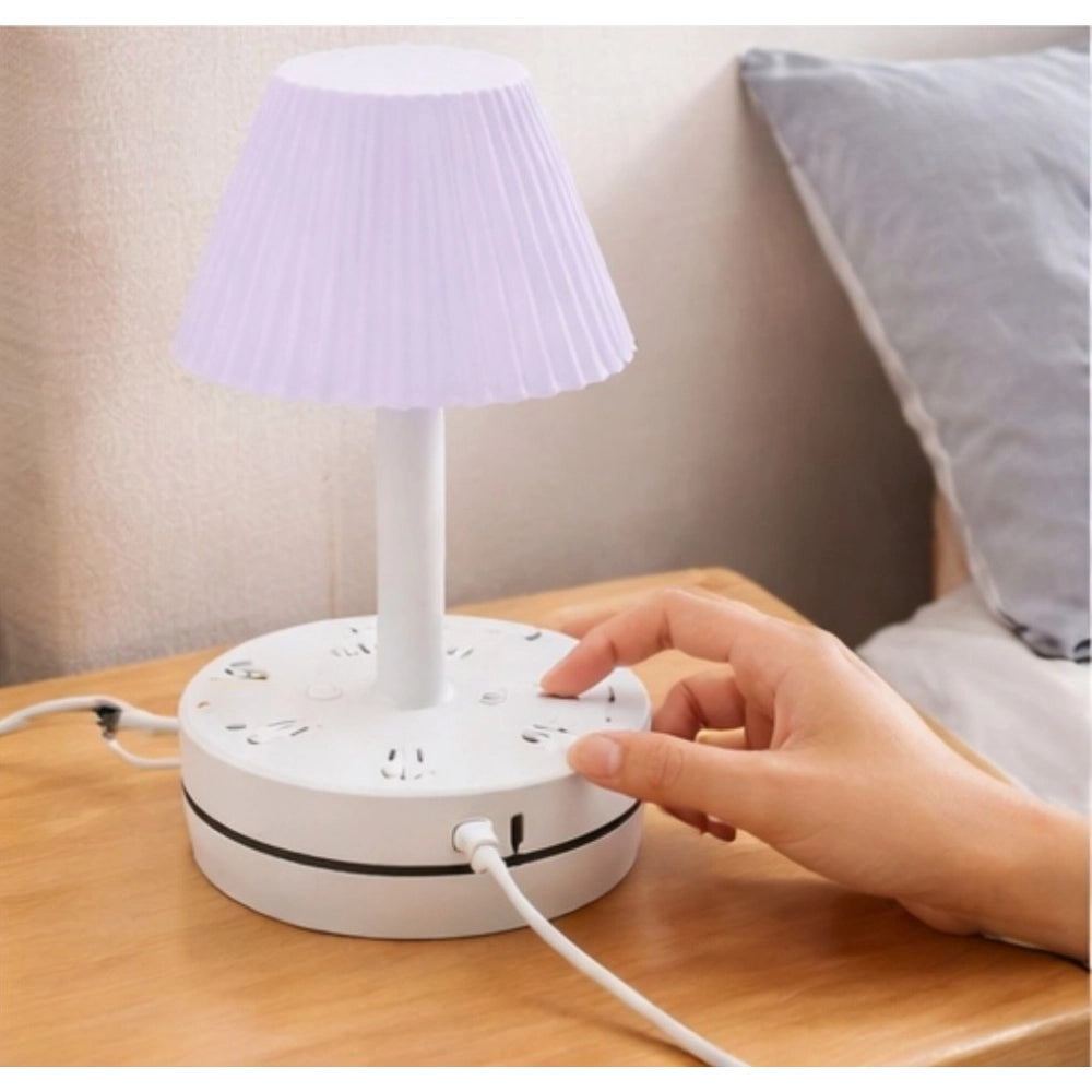 Generic Plastic-LED Ribbed Shade Table Lamp with USB Charging Base (White) Secondary image