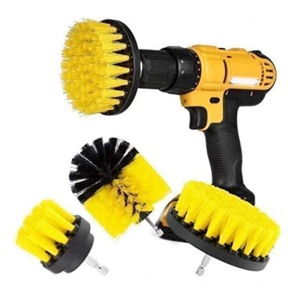 Generic Pack Of 3 Polypropylene Solid Power Drill Scrub Brush Cleaning Set (Yellow-Black) Main image