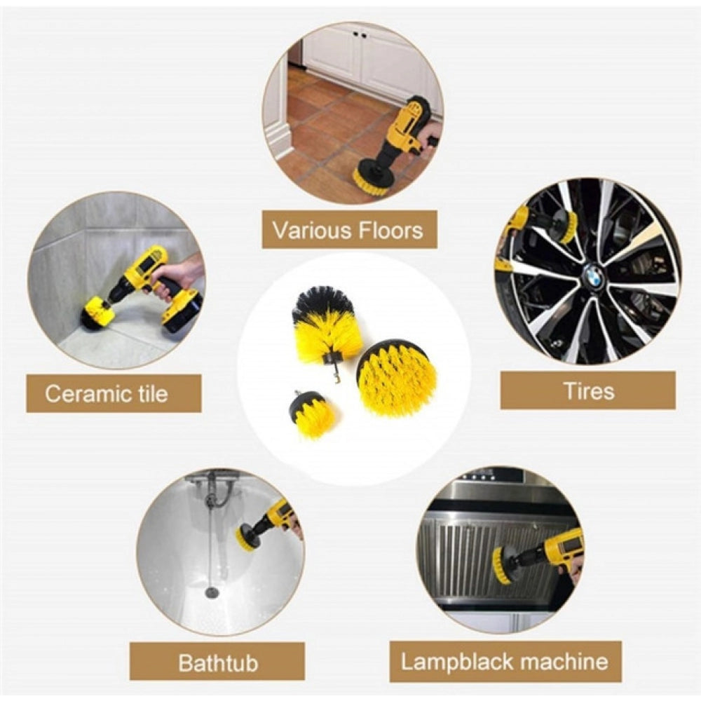 Generic Pack Of 3 Polypropylene Solid Power Drill Scrub Brush Cleaning Set (Yellow-Black) Secondary image