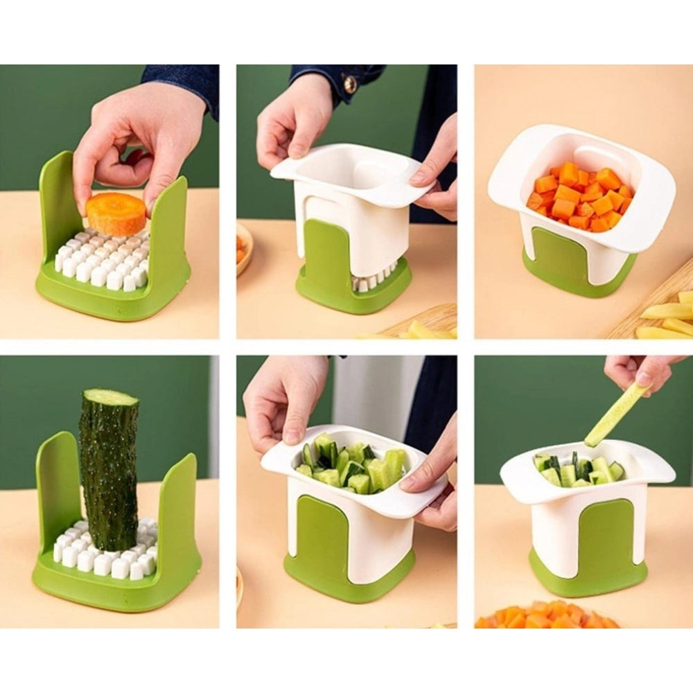 Generic ABS Plastic Solid Hand Pressure Vegetable Chopper and Dicer (Green-White) Secondary image