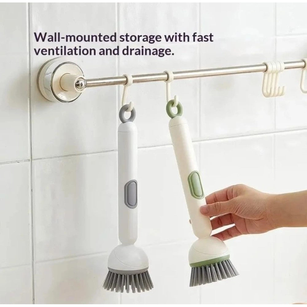 Generic TPR-Plastic Solid Electric Liquid Soap Dispensing Cleaning Brush with Handle (Grey-White) Secondary image