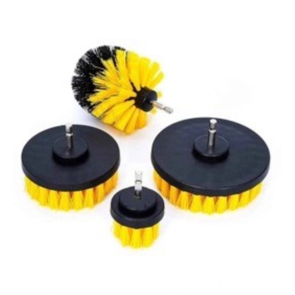 Generic Pack Of 4 Plastic Solid Power Drill Scrub Brush Cleaning Set (Yellow-Black) Main image