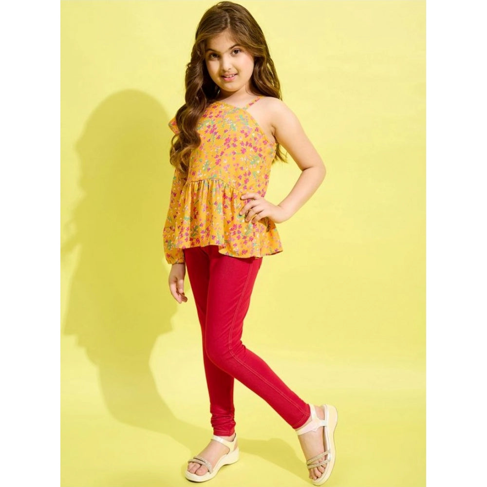 Generic Girl's Polyester Floral One Shoulder Jeggings Set (Yellow-Red) Main image