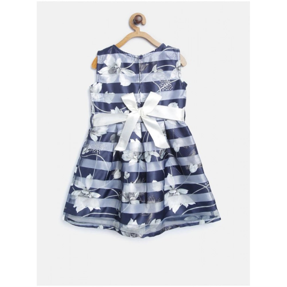 Generic Girl's Polyester Striped Sleeveless Dress (Navy Blue) Secondary image