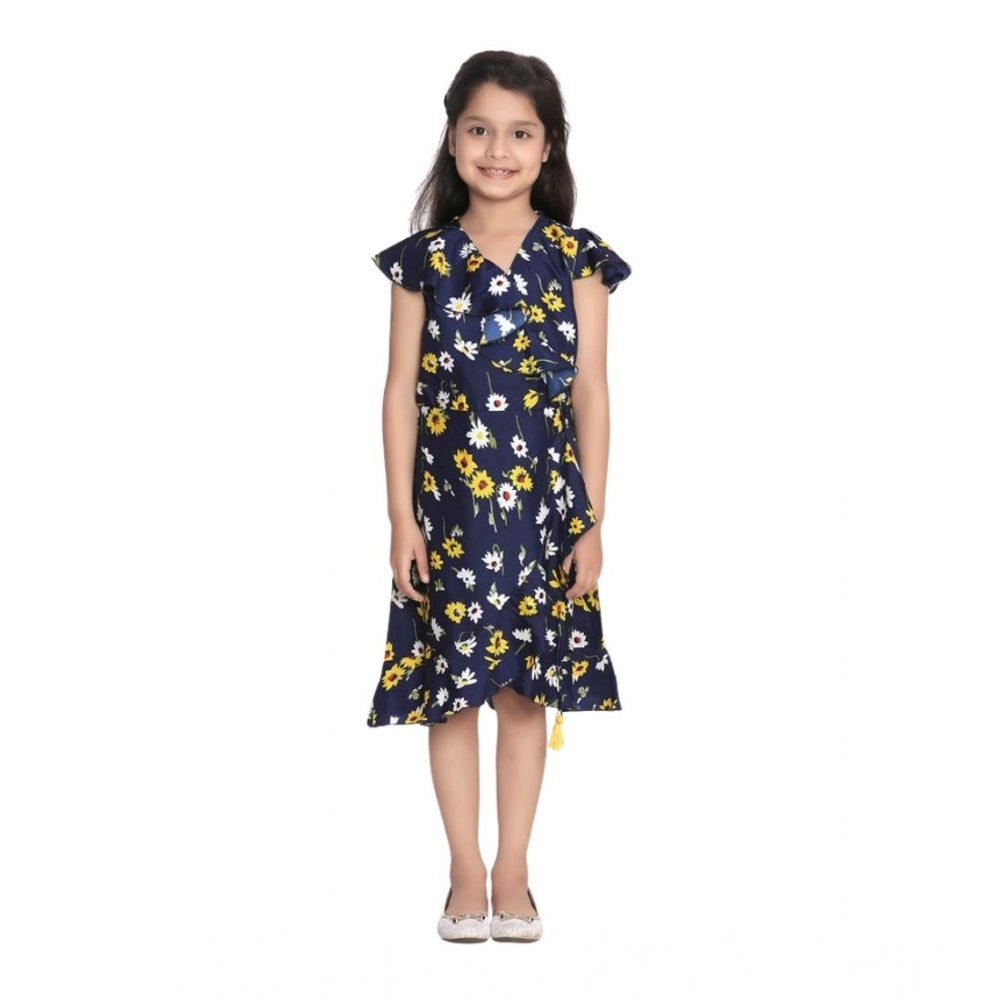 Generic Girl's Polyester Crepe Polka Cold Shoulder Dress (Navy Blue) Secondary image