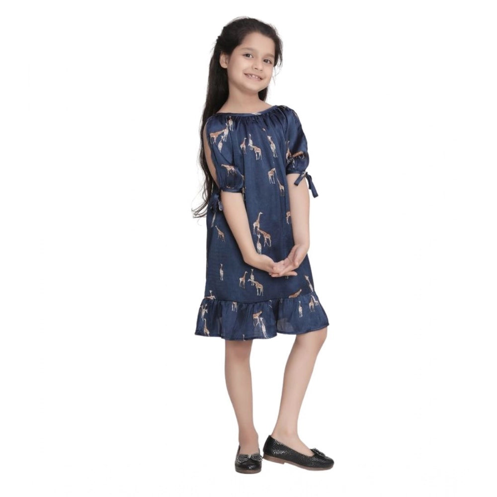 Generic Girl's Satin Animal Print Sleeveless Dress (Blue) Secondary image