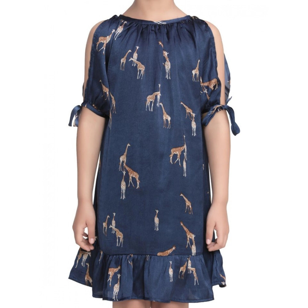Generic Girl's Satin Animal Print Sleeveless Dress (Blue) Main image