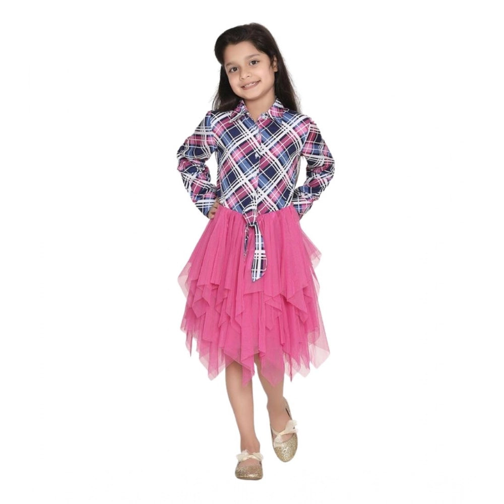 Generic Girl's Polyster Crepe Lace Inserts Long Sleeves Dress (Pink-Blue) Secondary image