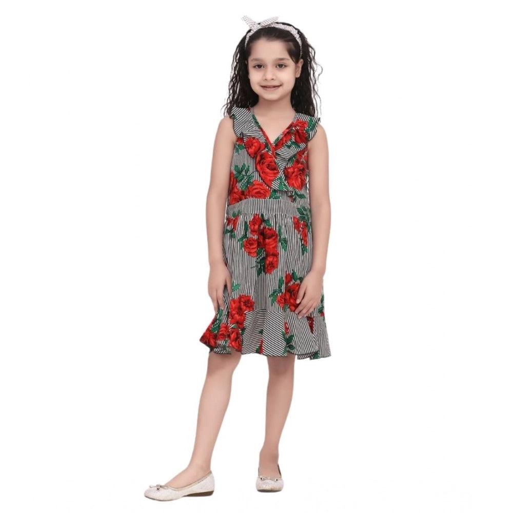 Generic Girl's Polyester Crepe Floral Shoulder Straps Dress (Red) Secondary image