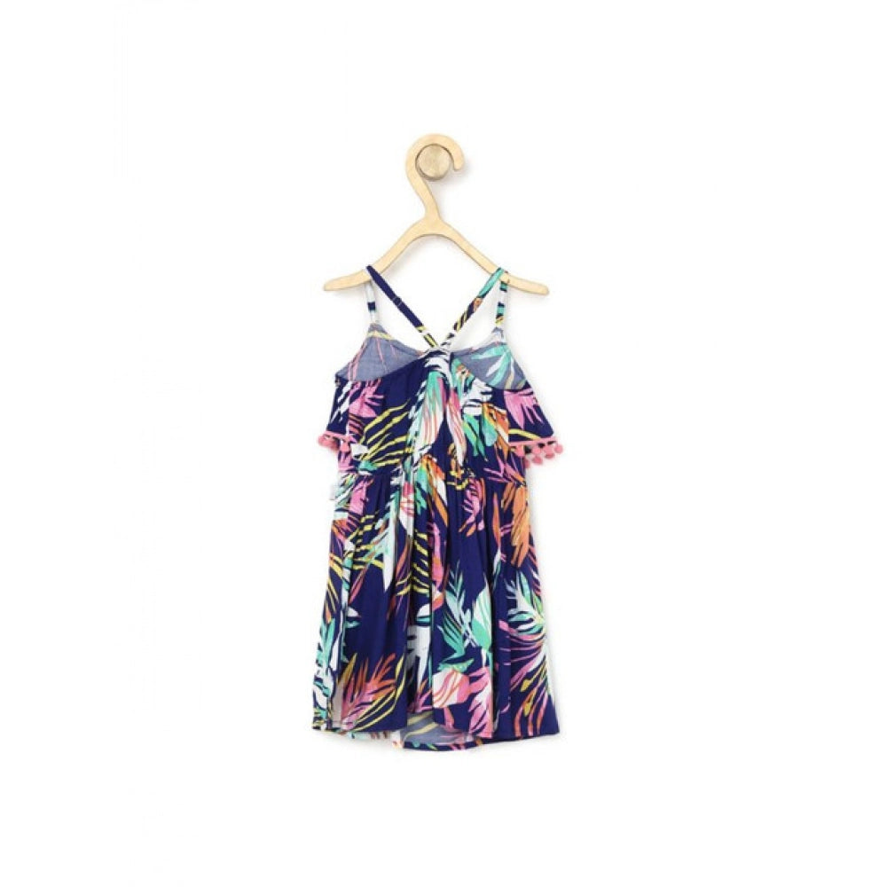 Generic Girl's Rayon Printed Shoulder Straps Dress (Navy Blue) Secondary image