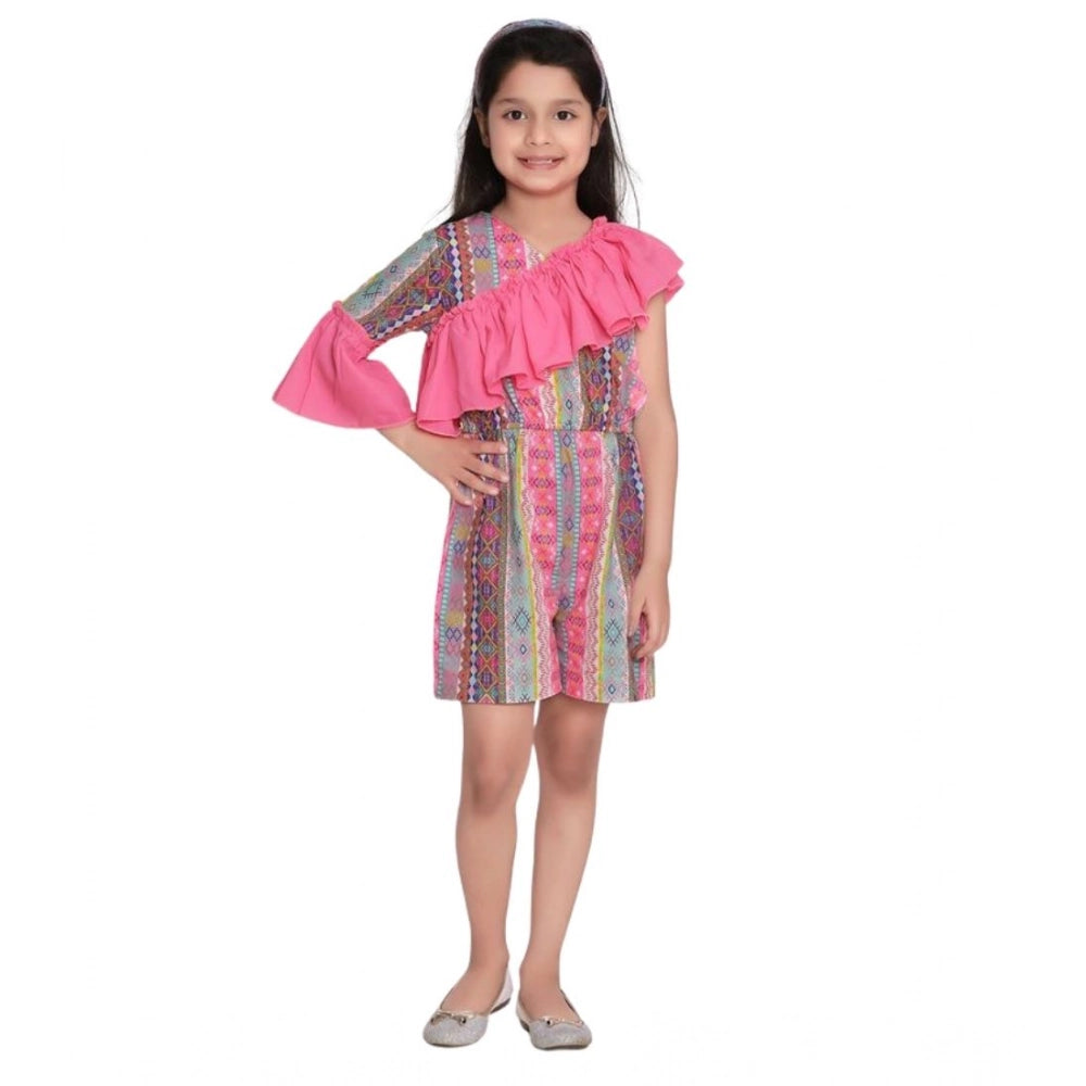 Generic Girl's Cotton &amp; Polyester Printed 3/4th Sleeves Dress (Pink) Secondary image