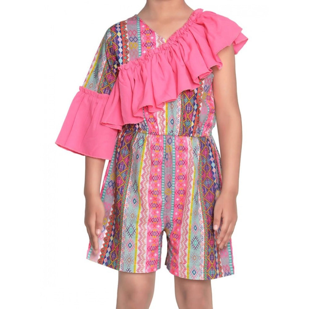 Generic Girl's Cotton &amp; Polyester Printed 3/4th Sleeves Dress (Pink) Main image
