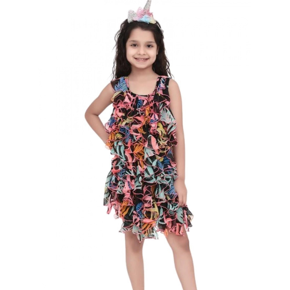 Generic Girl's Chiffon Ruffled Sleeveless Dress (Black) Secondary image