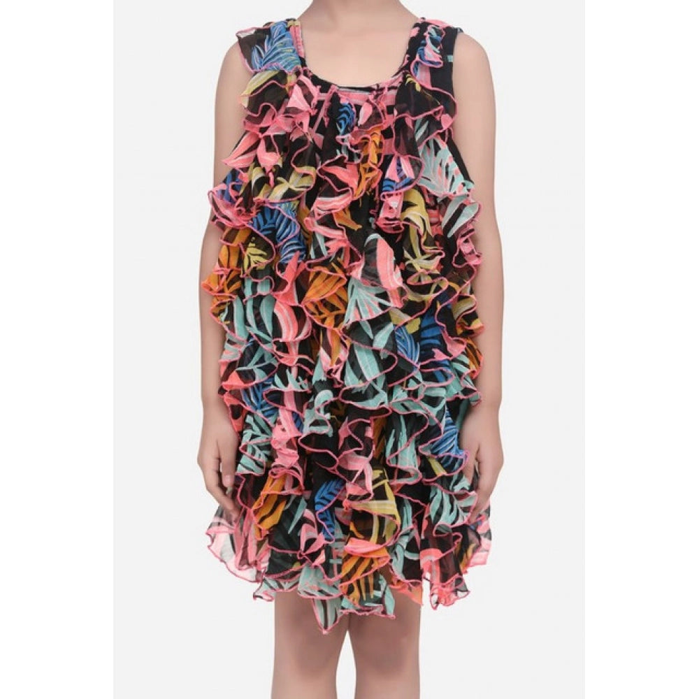 Generic Girl's Chiffon Ruffled Sleeveless Dress (Black) Main image