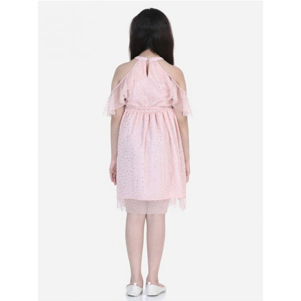 Generic Girl's Net Printed Sleeveless Dress (Blush Pink)