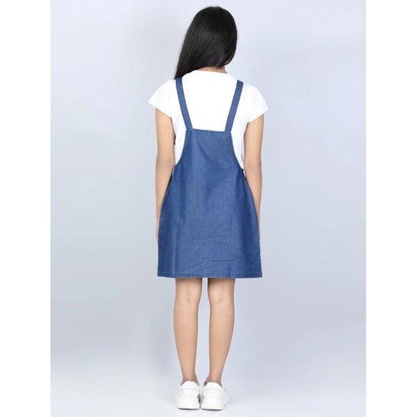 Generic Girl's Denim Solid Sleeveless Dress (Blue)