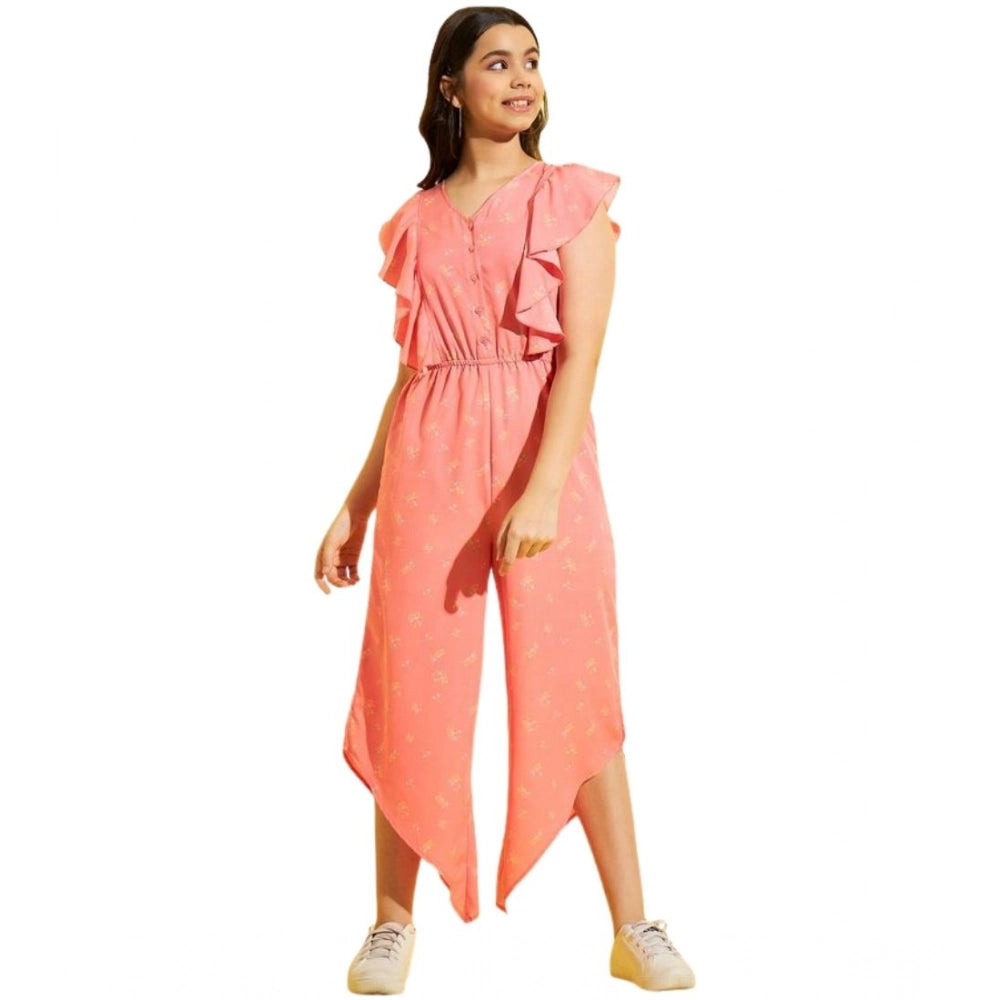 Generic Girl's Polyester Floral Sleeveless Jumpsuit (Pink) Secondary image
