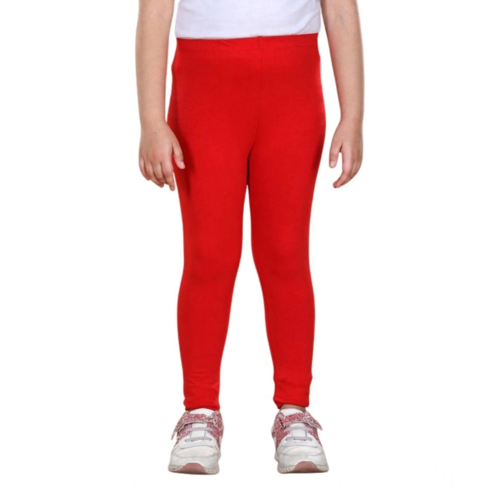 Generic Girl's Cotton Lycra Solid Elasticated Leggings (Red) Secondary image