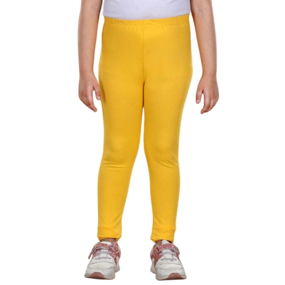 Generic Girl's Cotton Lycra Solid Elasticated Leggings (Yellow) Secondary image