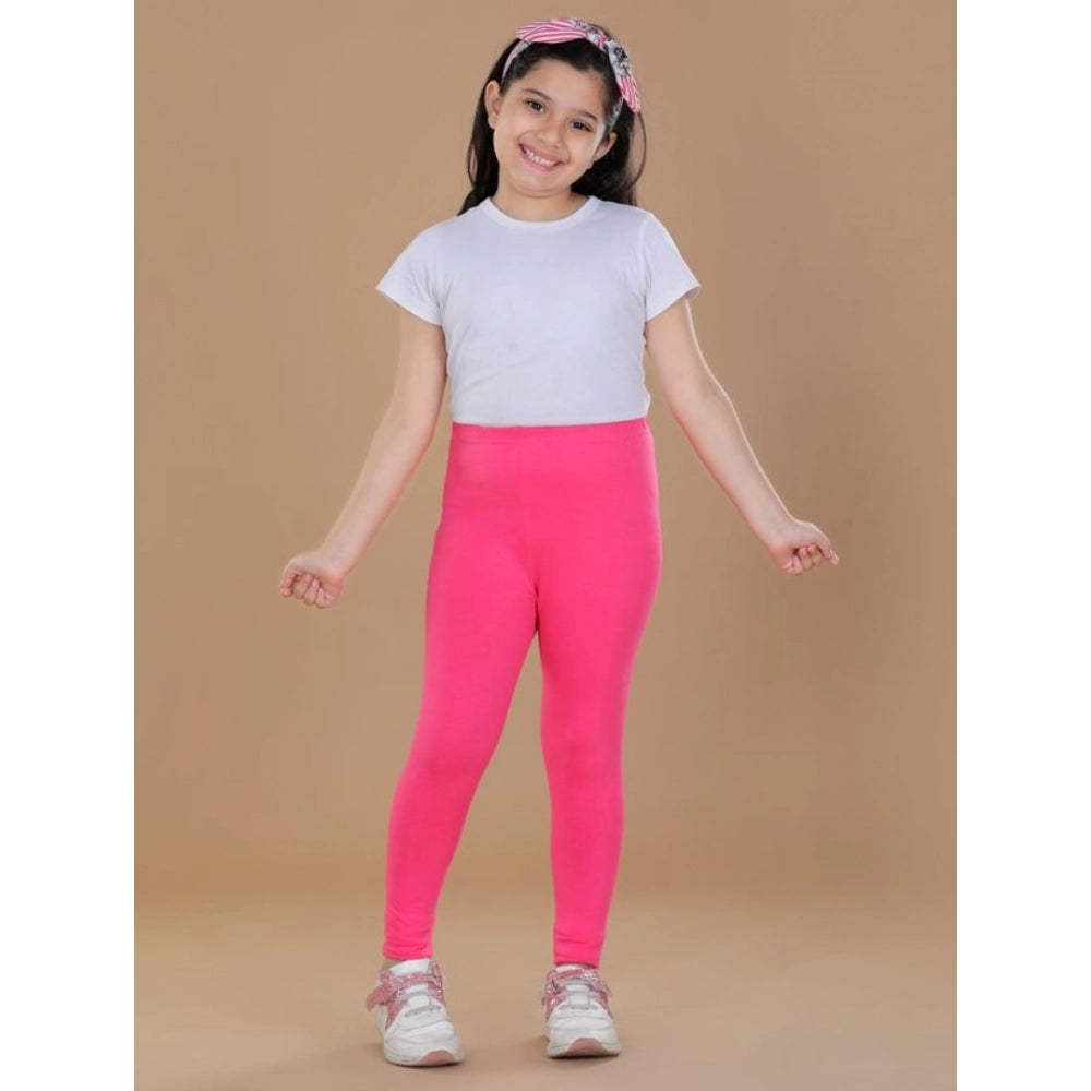 Generic Girl's Cotton Lycra Solid Elasticated Leggings (Pink) Main image