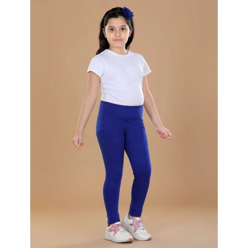 Generic Girl's Cotton Lycra Solid Elasticated Leggings (Blue) Main image