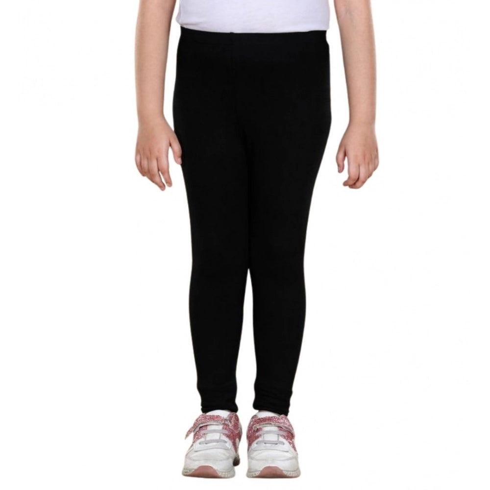 Generic Girl's Cotton Lycra Solid Elasticated Leggings (Black) Secondary image