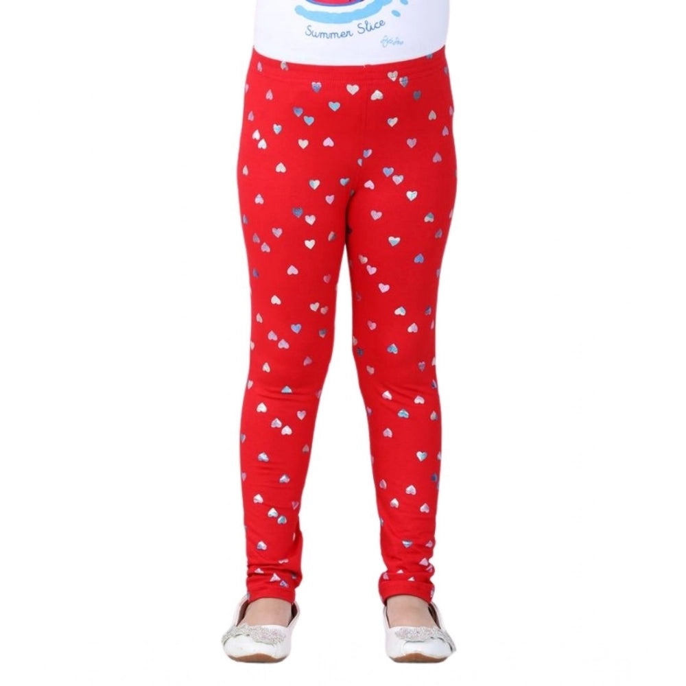 Generic Girl's Cotton Lycra Embellished Elasticated Leggings (Red) Secondary image