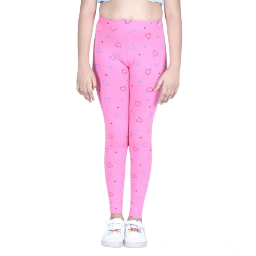 Generic Girl's Cotton Lycra Printed Elasticated Leggings (Light Pink) Secondary image
