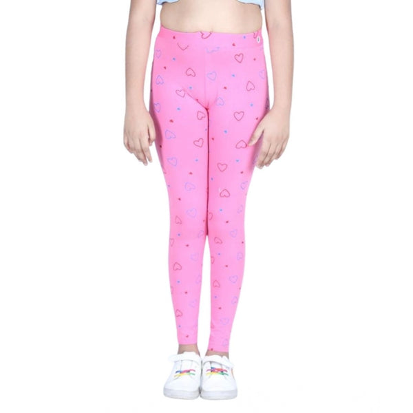 Generic Girl's Cotton Lycra Printed Elasticated Leggings (Light Pink)