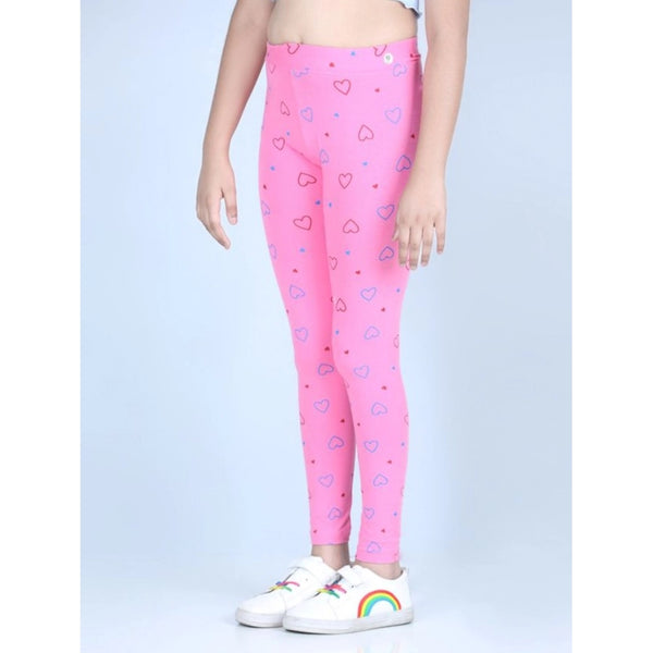 Generic Girl's Cotton Lycra Printed Elasticated Leggings (Light Pink)